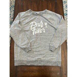 WildFox Grey Pour Favor Crewneck  Lightweight Sweatshirt Wine Graphic Medium